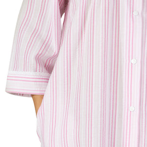 Slenderella Ladies Seersucker Stripe Robe with Easy Fasten Poppers pink - UK 10/12