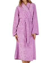 Load image into Gallery viewer, https://images.esellerpro.com/2278/I/177/276/HC3307-slenderella-ladies-womens-floral-embossed-shawl-collar-robe-lilac.jpg