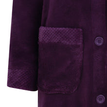 Load image into Gallery viewer, https://images.esellerpro.com/2278/I/182/469/HC4301-slenderella-ladies-button-up-robe-dressing-gown-house-coat-plum-close-up-2.jpg