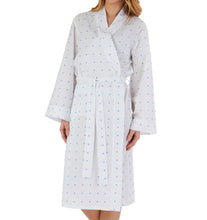 Load image into Gallery viewer, Slenderella Ladies Cotton Dressing Gown with Blue or Pink Dobby Dot Pattern Blue - UK 10/12