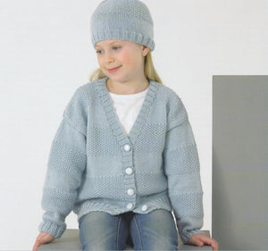 James Brett Double Knitting Pattern - JB182 Long Sleeved Cardigan & Hat