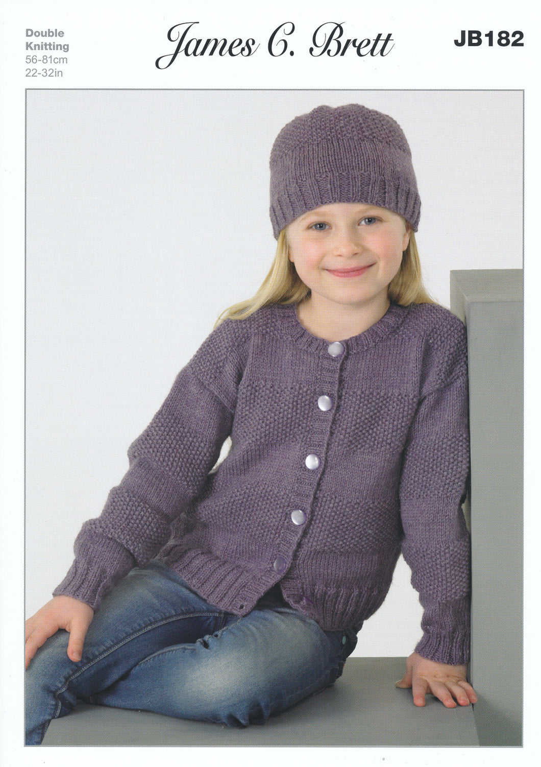 James Brett Double Knitting Pattern - JB182 Long Sleeved Cardigan & Hat