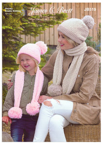 James Brett Double & Chunky Knitting Pattern - Hat & Scarf Set (JB519)