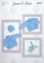 Load image into Gallery viewer, James Brett Double Knitting Pattern - Baby Cardigan Sweater &amp; Hat (JB557)