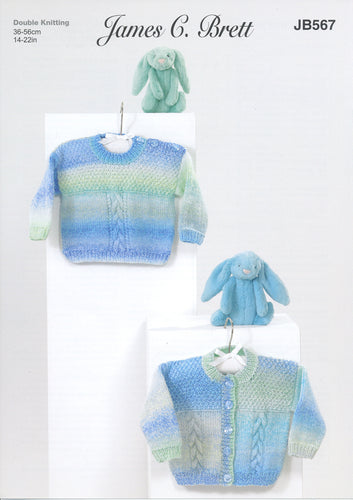 James Brett Double Knitting Pattern - Baby Sweater & Cardigan (JB567)