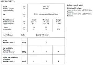 James Brett Chunky Knitting Pattern - Ladies Scarf Hat & Wrist Warmers (JB586)