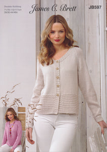 James Brett Double Knitting Pattern - Ladies Sweater & Cardigan (JB597)
