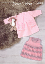 Load image into Gallery viewer, James Brett Double Knitting Pattern - Baby Pinafores &amp; Cardigan (JB613)