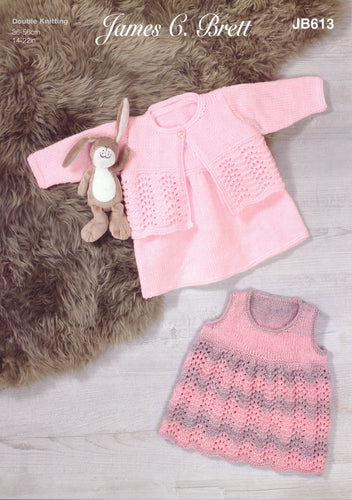 James Brett Double Knitting Pattern - Baby Pinafores & Cardigan (JB613)