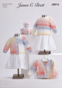 James Brett Double Knitting Pattern - Baby Sweater & Cardigan (JB619)