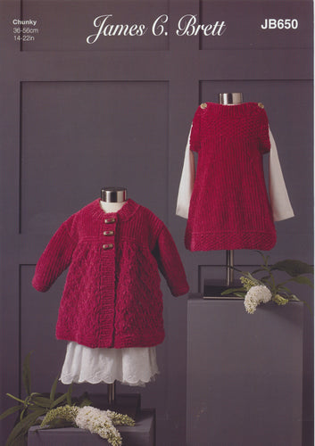 James Brett Chunky Knitting Pattern - Baby Dress & Jacket (JB650)