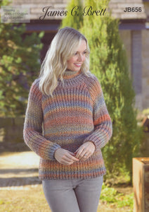 James Brett Chunky Knitting Pattern - Ladies Sweaters (JB656)