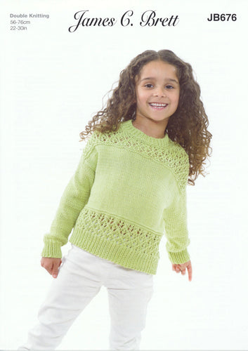James Brett Double Knit Knitting Pattern - Girl's Sweater (JB676)