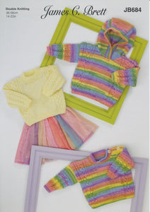 James Brett Double Knitting Pattern - Baby Sweater & Hooded Jumper (JB684)