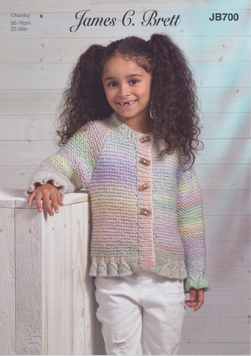 James Brett Chunky Knitting Pattern - Girl's Cardigan (JB700)