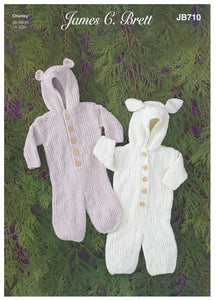 James Brett Chunky Knitting Pattern - Baby Bear or Rabbit All in One (JB710)