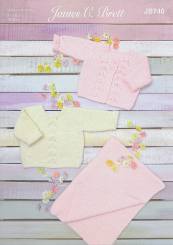 James Brett DK Knitting Pattern - Baby Cardigan Sweater & Blanket (JB740)