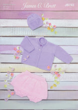 Load image into Gallery viewer, James Brett Double Knit Knitting Pattern - Baby Cardigan Skort &amp; Hat (JB743)
