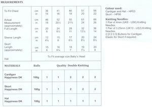 James Brett Double Knit Knitting Pattern - Baby Cardigan Skort & Hat (JB743)