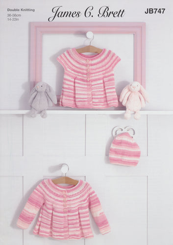 James Brett Double Knit Knitting Pattern - Baby Cardigans & Hat (JB747)
