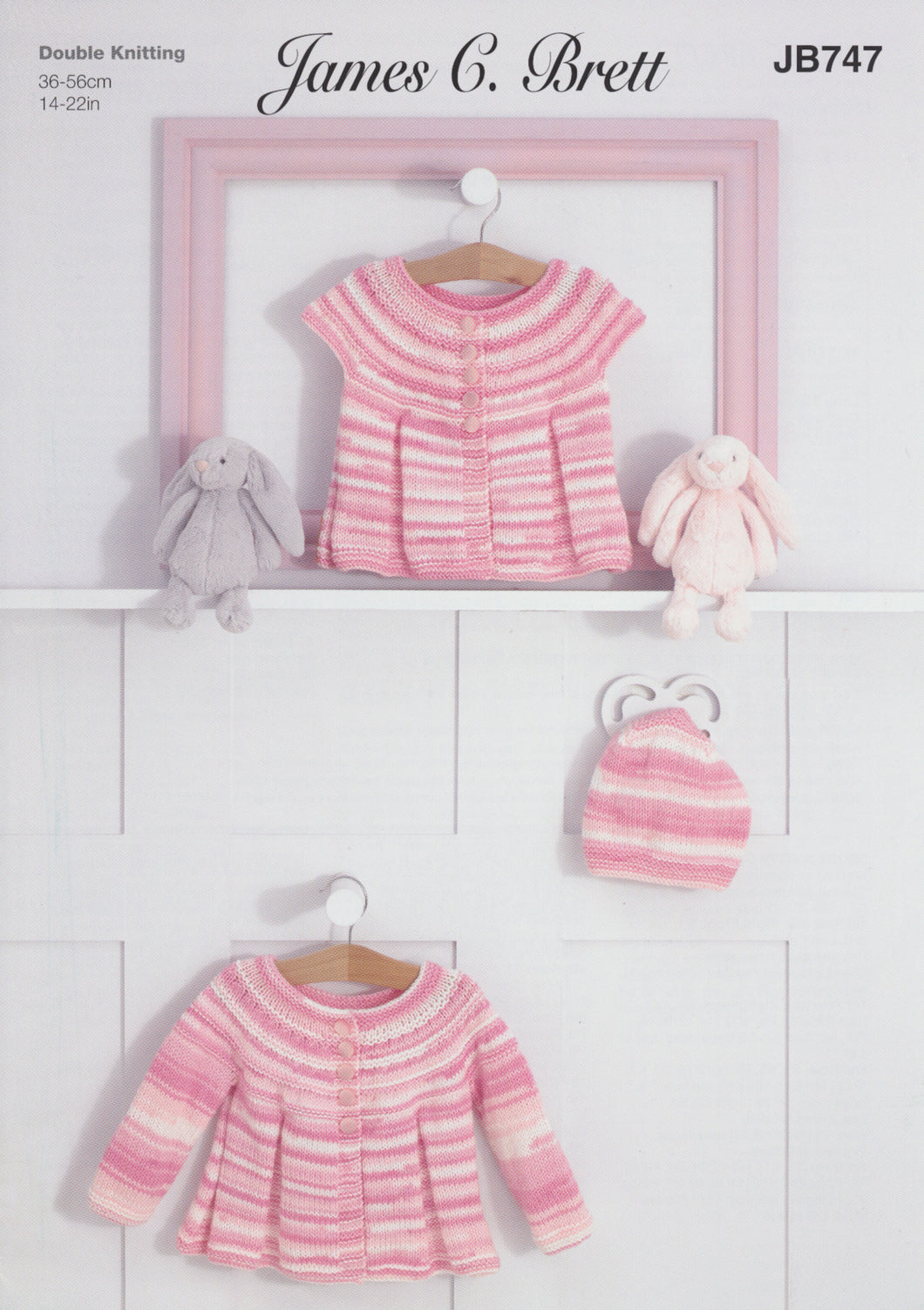 James Brett Double Knit Knitting Pattern - Baby Cardigans & Hat (JB747)