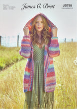 Load image into Gallery viewer, James Brett Chunky Knitting Pattern - Ladies Hooded Cardigan (JB798)