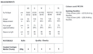 James Brett Chunky Knitting Pattern - Ladies Hooded Cardigan (JB798)