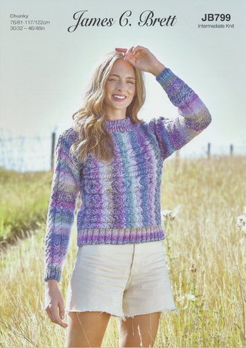 James Brett Chunky Knitting Pattern - Ladies Sweater (JB799)