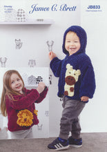 Load image into Gallery viewer, James Brett Chunky Knitting Pattern - Children&#39;s Lion or Giraffe Hoodie (JB833)