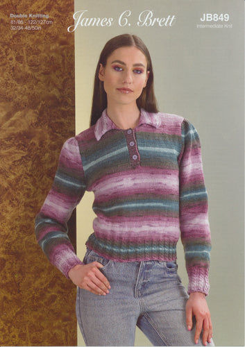 James Brett Double Knit Knitting Pattern - Ladies Sweater (JB849)