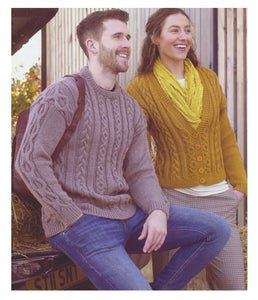 James Brett Aran Knitting Pattern - Ladies Cardigan & Mens Sweater (JB851)