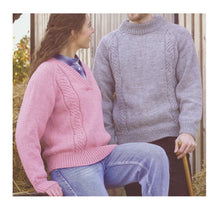 Load image into Gallery viewer, James Brett Aran Knitting Pattern - Ladies &amp; Mens Sweater (JB854)