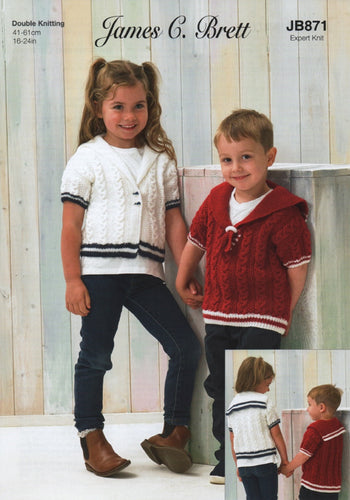 James Brett DK Knitting Pattern – Kids Expert Knit Sweater & Cardigan (JB871)