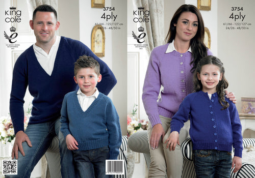 King Cole 4 Ply Knitting Pattern  3754 Cardigans & Sweaters