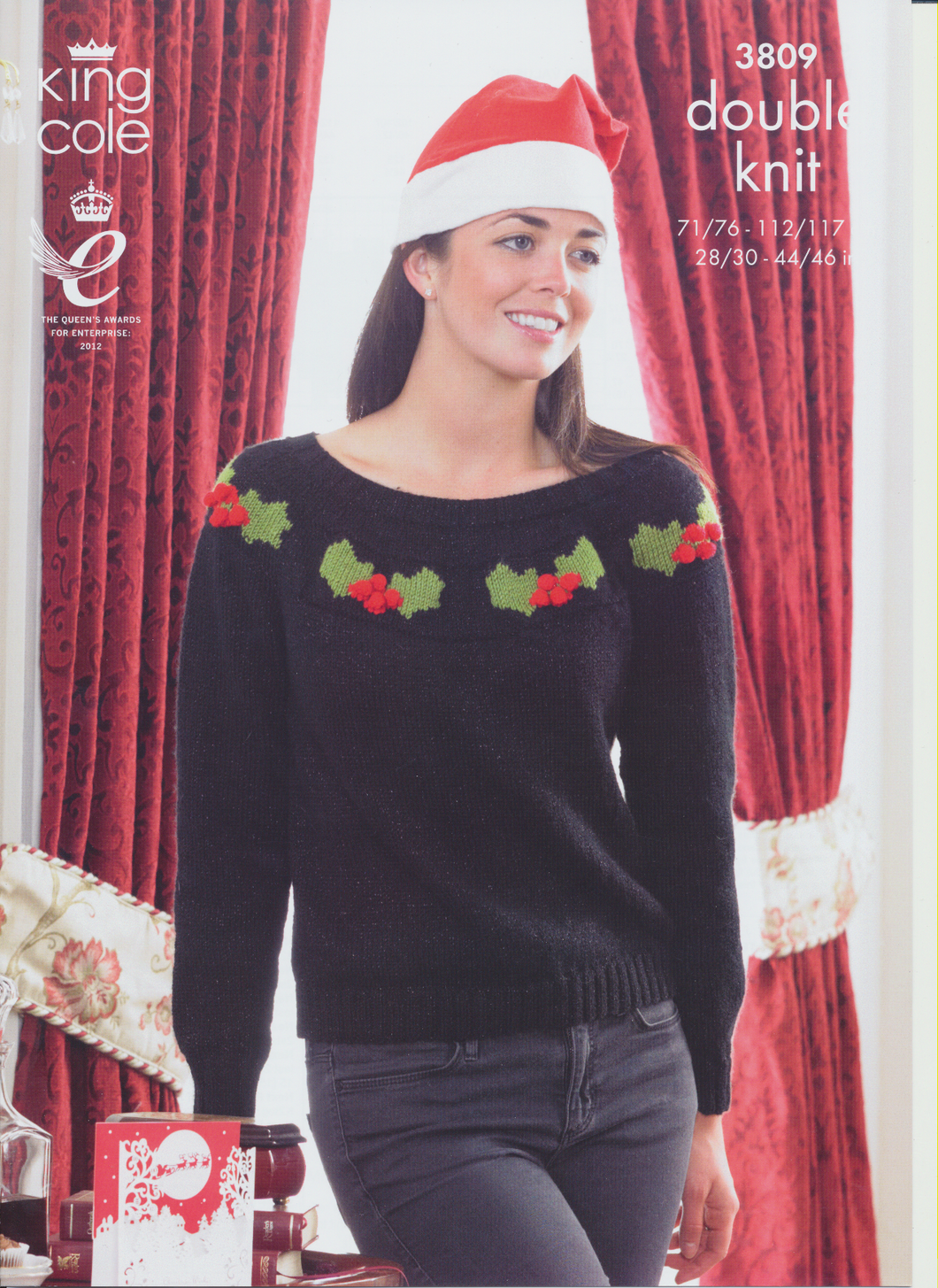 King Cole Ladies & Mens Double Knitting Pattern Womens Christmas Sweater (3809)