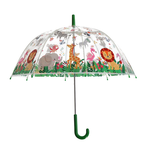 Fallen Fruits Kids Transparent Umbrella with Fun Scattered Jungle Animal Design