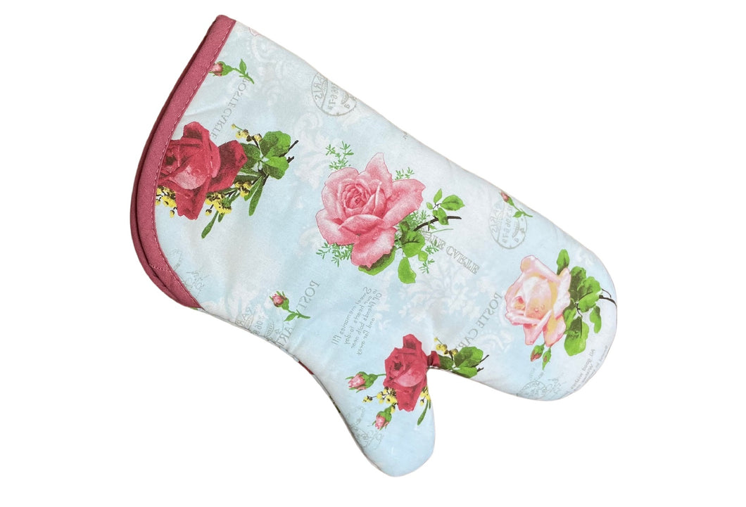 La Vie En Rose Quilted Cotton Single Oven Glove Gauntlet