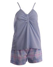 Load image into Gallery viewer, Slenderella Ladies Tartan Pyjamas - Jersey Top &amp; Checked Shorts Blue - UK 20/22