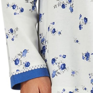 Slenderella Ladies Floral Pyjamas Set with Lace Trim Blue - UK 10/12