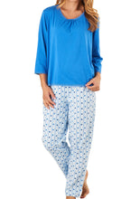 Load image into Gallery viewer, Slenderella Ladies Heart Print Valentines Pyjamas Set Blue - UK 12/14
