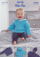Load image into Gallery viewer, Wendy Peter Pan Baby Double Knitting Pattern - Sweater Cardigan &amp; Hat (PP008)