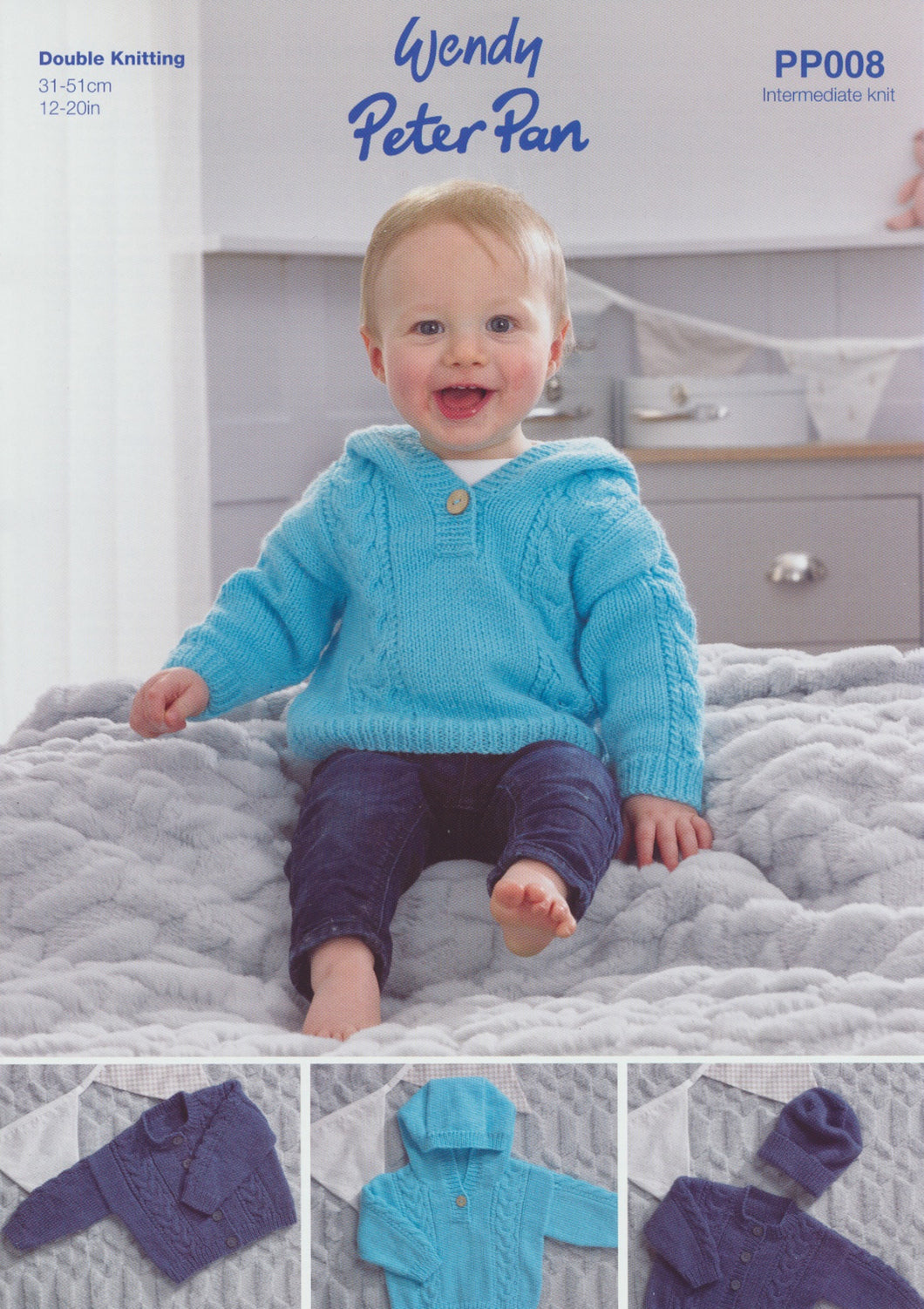 Wendy Peter Pan Baby Double Knitting Pattern - Sweater Cardigan & Hat (PP008)