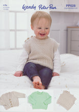 Load image into Gallery viewer, Wendy Peter Pan Baby 4ply Knitting Pattern - Sweater Slipover &amp; Cardigan (PP028)