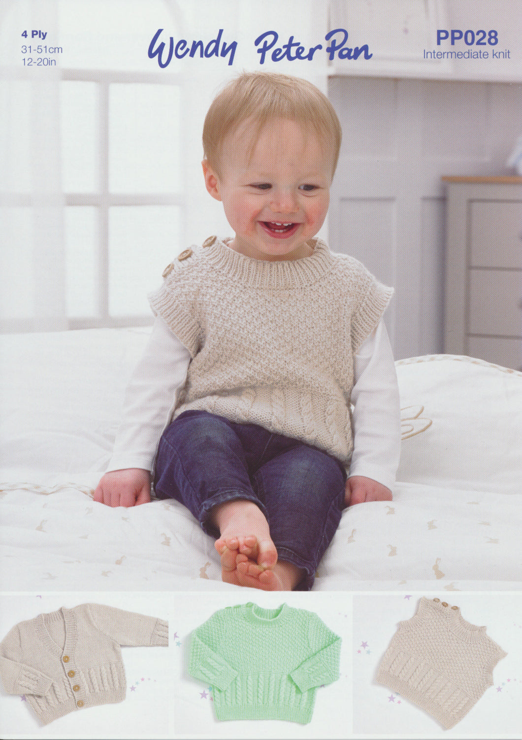 Wendy Peter Pan Baby 4ply Knitting Pattern - Sweater Slipover & Cardigan (PP028)