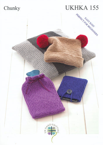 Chunky Knitting Pattern - Hat Cushion Hot Water Bottle Tablet Covers (UKHKA 155)