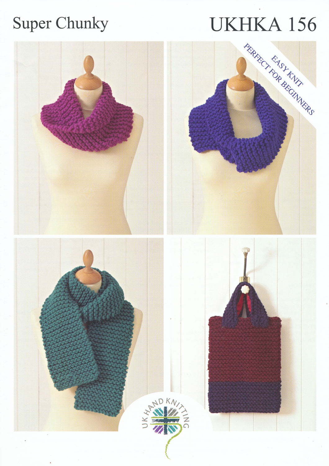 Super Chunky Knitting Pattern for Ladies Scarf Bag & Snoods (UKHKA 156)