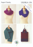 Super Chunky Knitting Pattern for Ladies Scarf Bag & Snoods (UKHKA 156)
