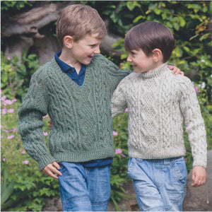 Aran Knitting Pattern for Childrens Cabled Sweaters (UKHKA 161)