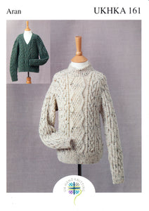 Aran Knitting Pattern for Childrens Cabled Sweaters (UKHKA 161)