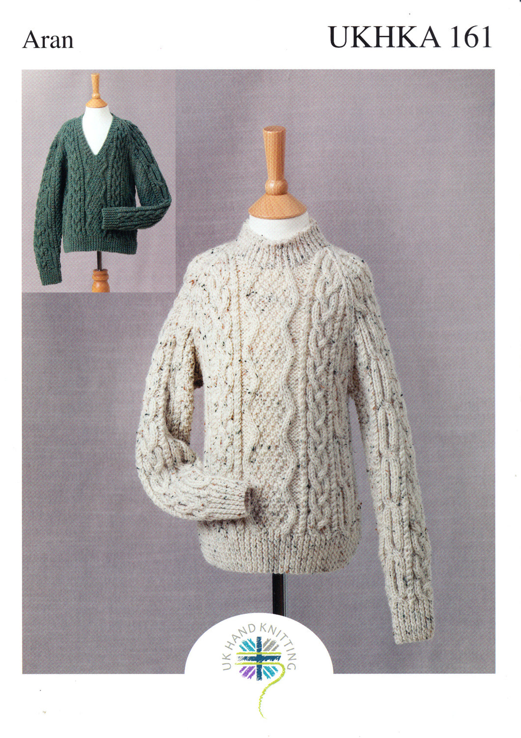 Aran Knitting Pattern for Childrens Cabled Sweaters (UKHKA 161)
